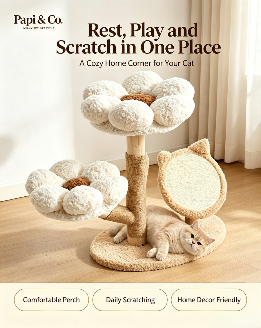 Flower Cat Tree with Plush Perches & Cat Ear Sisal Scratcher｜Papi & Co