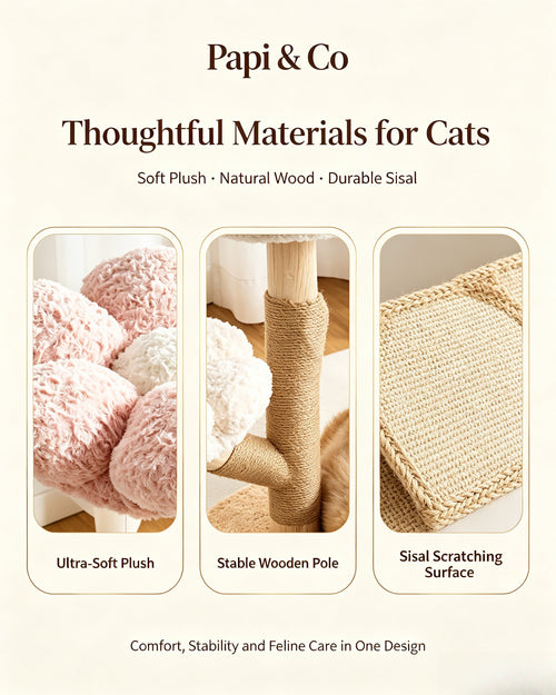 Flower Cat Tree with Plush Perches & Cat Ear Sisal Scratcher｜Papi & Co